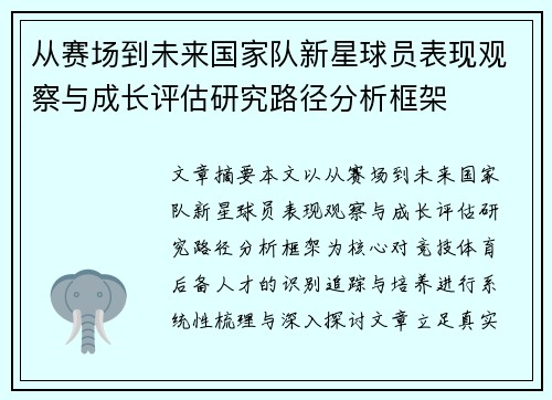 从赛场到未来国家队新星球员表现观察与成长评估研究路径分析框架 从赛场到未来国家队新星球员表现观察与成长评估研究路径分析框架