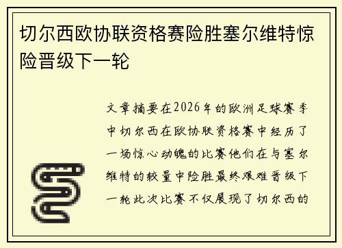 切尔西欧协联资格赛险胜塞尔维特惊险晋级下一轮